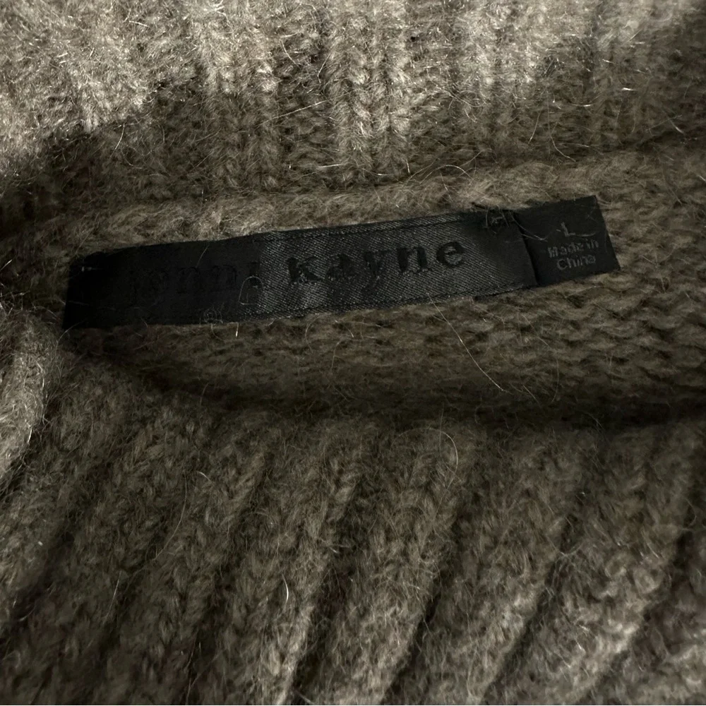 Jenni Kayne Cashmere Jackie Taupe Chunky Turtleneck/Crew Neck Sweater Size L - Picture 3 of 4